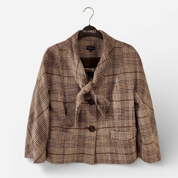 Chapter One Jackets & Blazers - ⭐️ Chapter One ($98) Beige & Brown Houndstooth Neck Tie Blazer - PTP 20